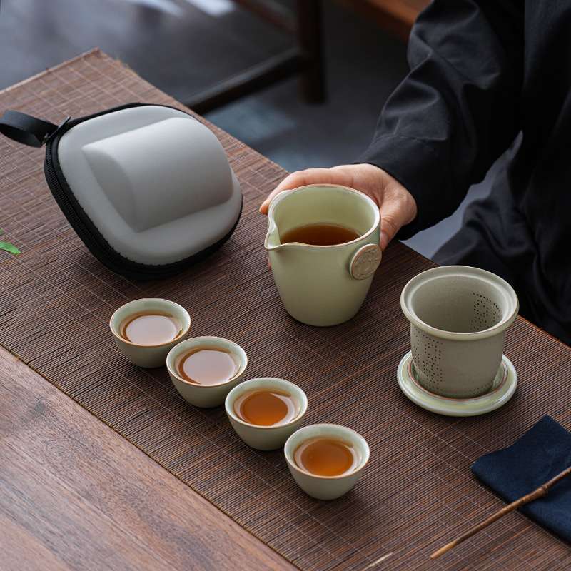 旅行茶具汝窑套装一人饮茶壶茶杯功夫泡茶具简约便携式快客杯茶具