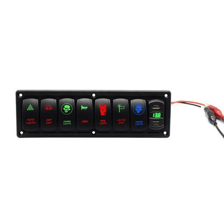 12V24V铝面板组合二档八位自锁汽车房车货车游艇SUV改装车灯开关