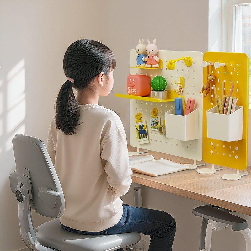 桌面洞洞板置物架免打孔儿童学习书桌办公工位挡板立式金属收纳架,收纳整理,收纳洞洞板,淘宝优惠券,粉丝福利购,淘宝优惠卷