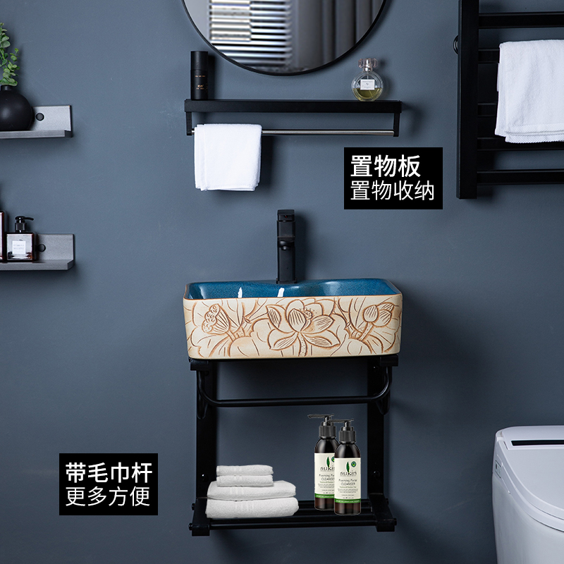 挂墙式小型洗脸盆柜组合阳v台卫生间挂壁式洗手盆落地式支架台上