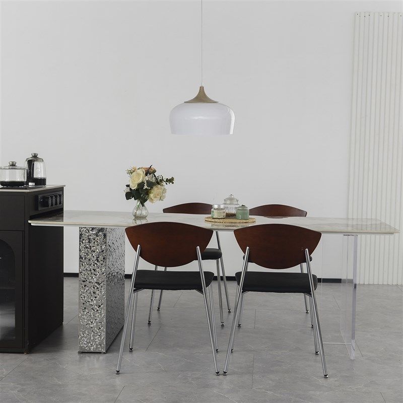 意式极简长方形岩板餐桌椅轻奢现代水波不锈钢压克力悬浮吃饭桌子,住宅家具,岩板餐桌,淘宝优惠券,粉丝福利购,淘宝优惠卷