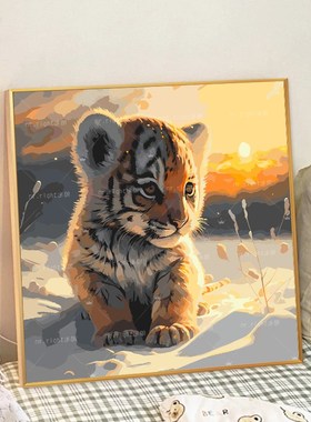 可爱小老虎画画diny数字油画填充填色手工手绘涂色解压解闷油彩画