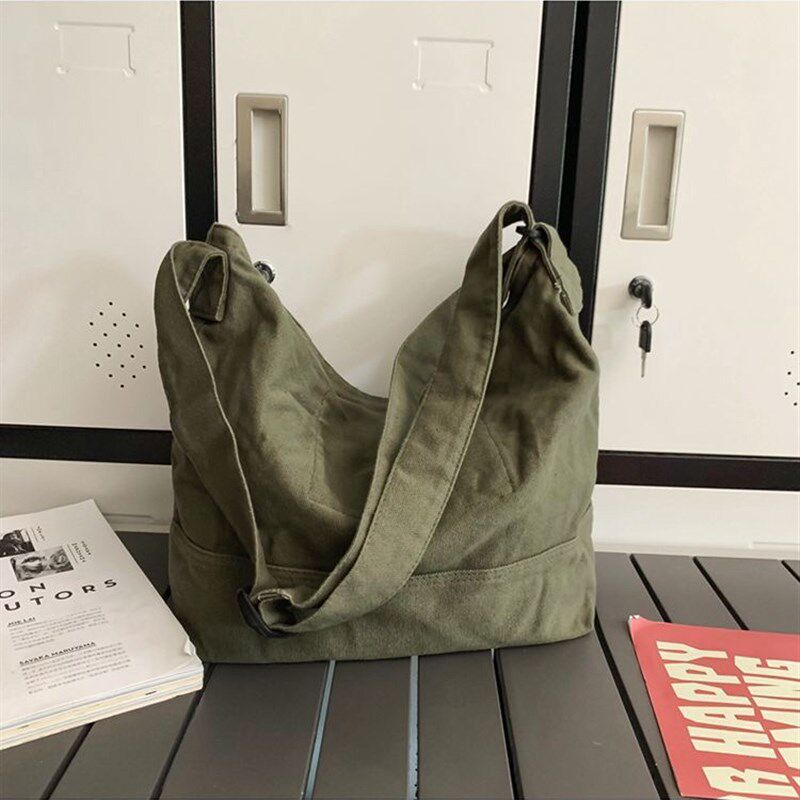 韩系慵懒风大容量斜挎包帆布复古文艺单肩包女上课包通勤斜跨包