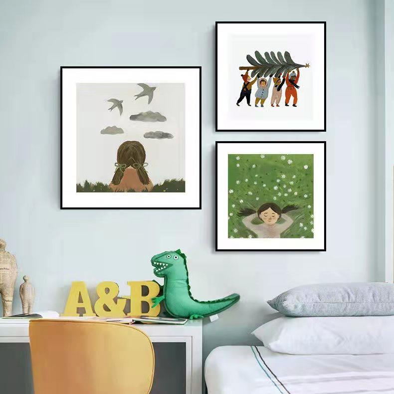 装饰画儿童房挂画温馨北欧卧室挂画简约文艺小清新插画床头卡通画图片