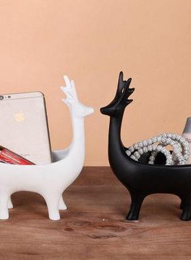 客厅手工萌鹿收纳盒小摆件现代简约装饰品创意家居玄关麋鹿工艺品