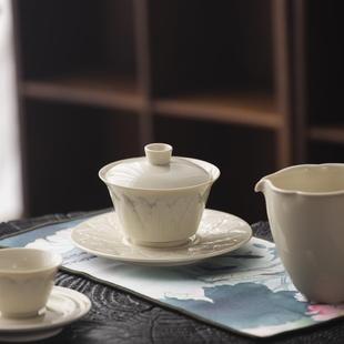 叶屿定窑黄芭蕉叶三才盖碗手工功夫茶具陶瓷茶碗茶杯葫芦公道杯