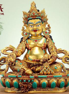 藏村彩珠镶嵌《黄财神》室内家用全鎏金《五姓财神》铜佛像摆件