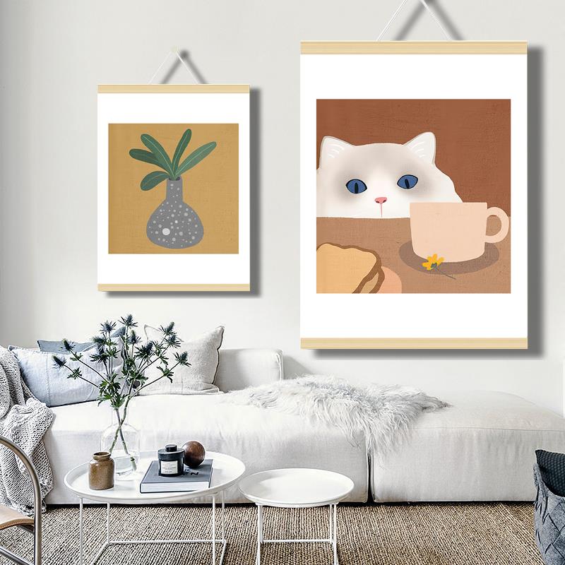 偷喝牛奶的猫挂画客厅简约小动物装饰画猫咪挂布沙发背景墙定制图片