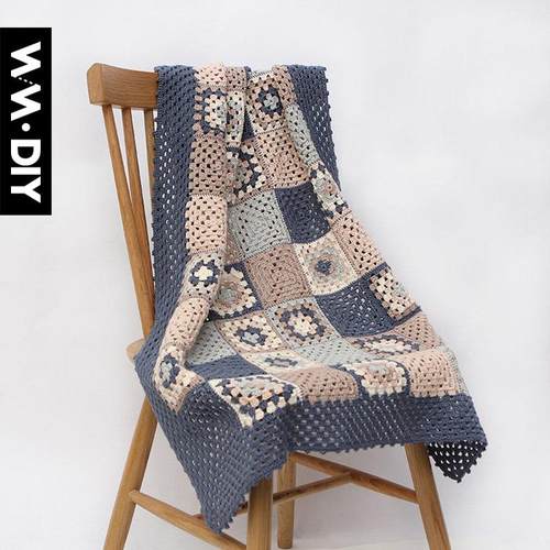 祖母方钩拼花毯子手工材料包森系莫兰迪色安卡细棉线手钩线编织