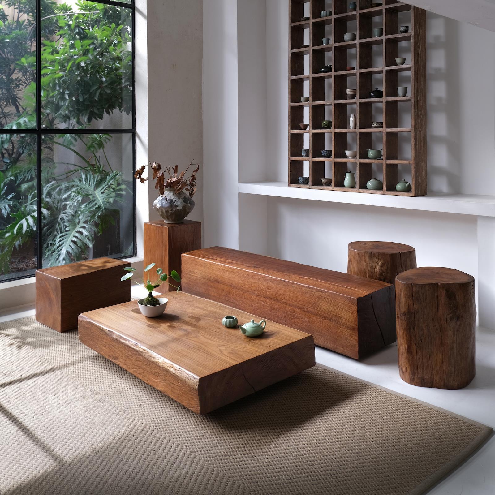 木有作为中古风实木大板缅甸柚木茶几边几长条木墩长条凳原木墩子