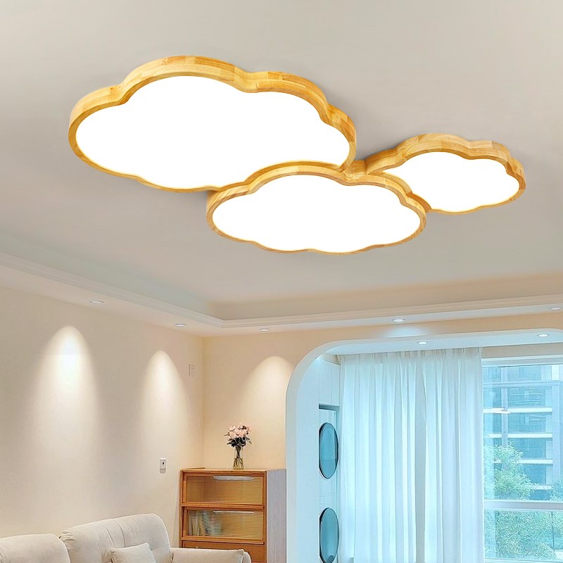 2024新款原木LED吸顶灯大气客厅主卧室灯房间餐厅鹅卵.石实木灯具