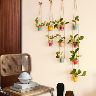 幼儿园DIY壁挂铁艺麻绳水培植物花瓶花盆家居店铺墙面装饰挂件