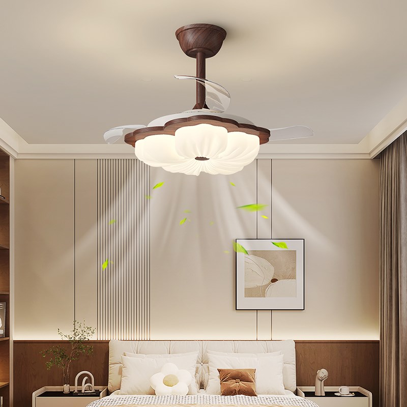 卧室隐形风扇灯中古n风花朵吸顶灯新中式静音超薄大风力餐厅吊扇