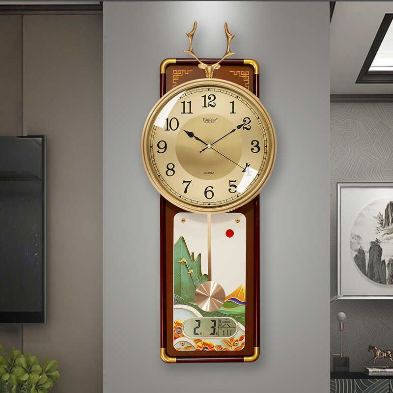 挂钟新中式钟表挂墙静音石英钟家用客厅H时尚高端餐厅时钟创意挂