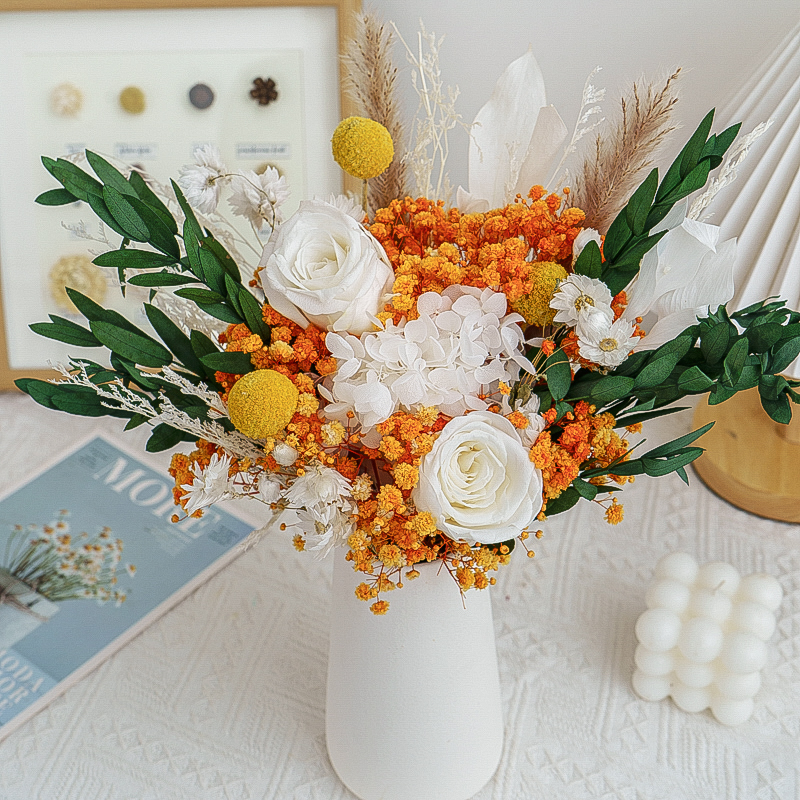 永生满天星玫瑰干花花p束家居摆件ins网红绣球尤加利花束摄影道具