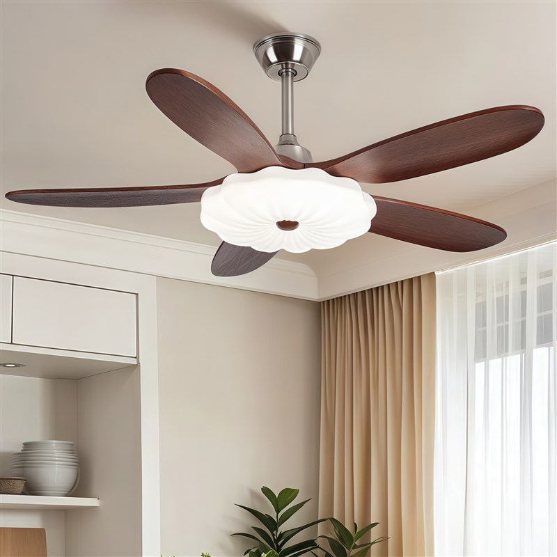 中古风扇灯客厅灯新款全光谱智能实木卧室吊扇灯S复古餐厅电扇灯