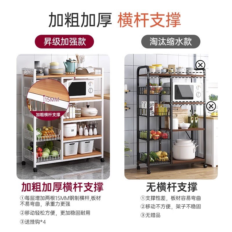 家用置物架厨房落地多层可移x动果蔬菜篮子收纳碗碟小推车储物架