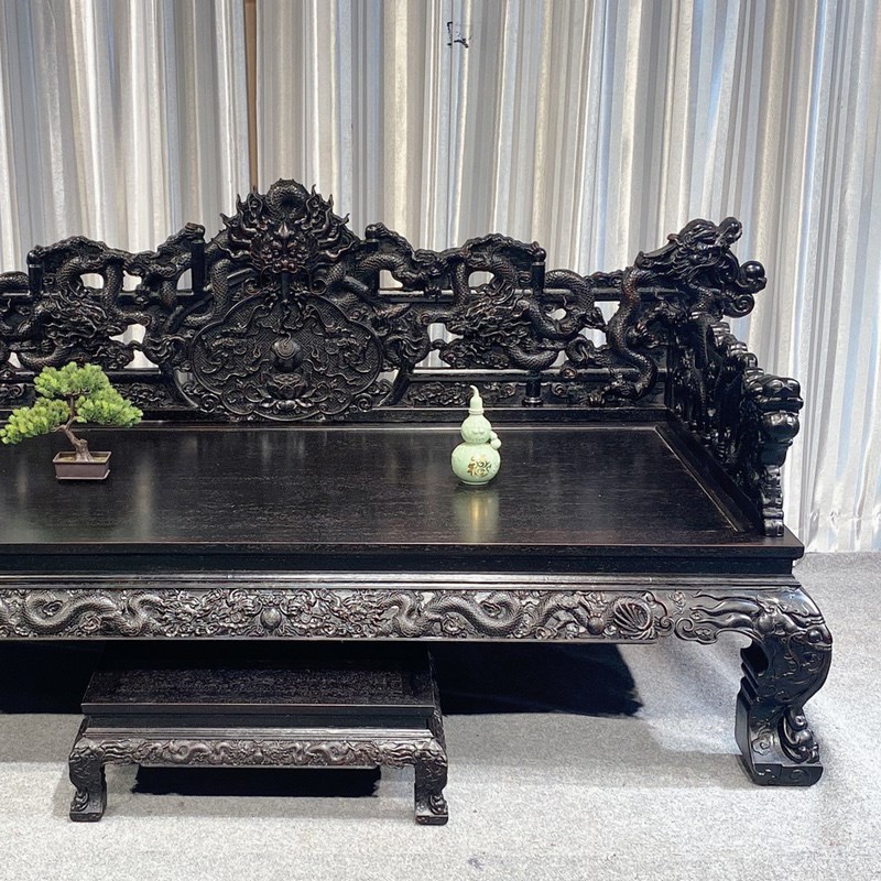 新中式邵氏紫檀盘龙罗汉床花梨木实木沙发椅雕花V床榻古典围子床