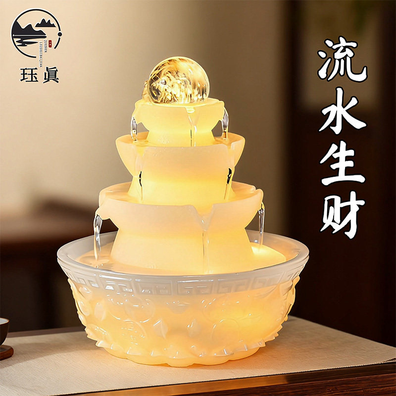 流水生财流水摆件不插电循环水办公桌房间装饰品招财生财水风摆件图片