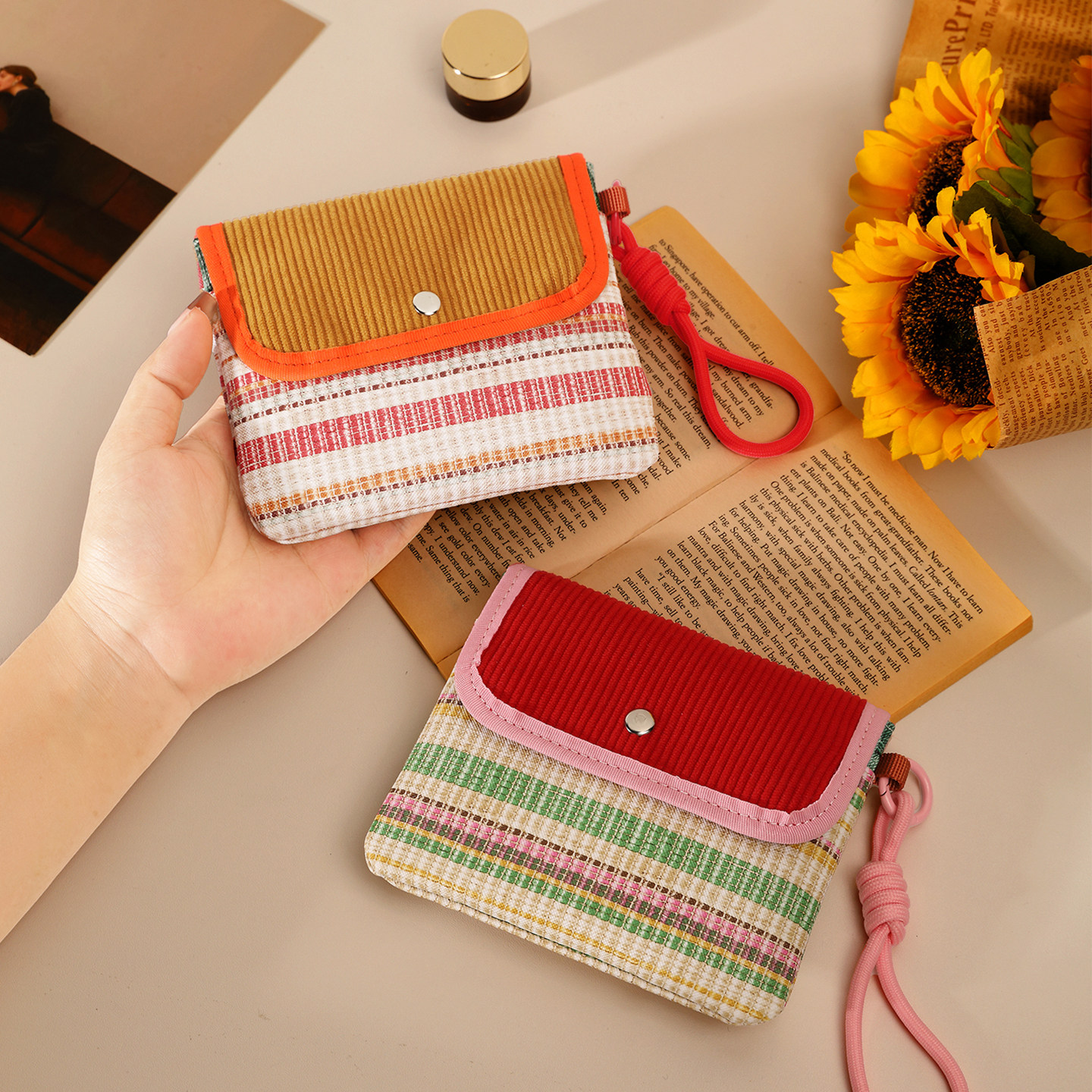 高颜值放卫生巾收纳包随身学生小号布艺编织外出挂包月经姨妈袋女