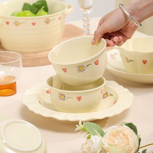 陶瓷家用新款 山姆优选奶油碗盘高颜值套装 釉下彩餐具陶瓷餐具饭碗