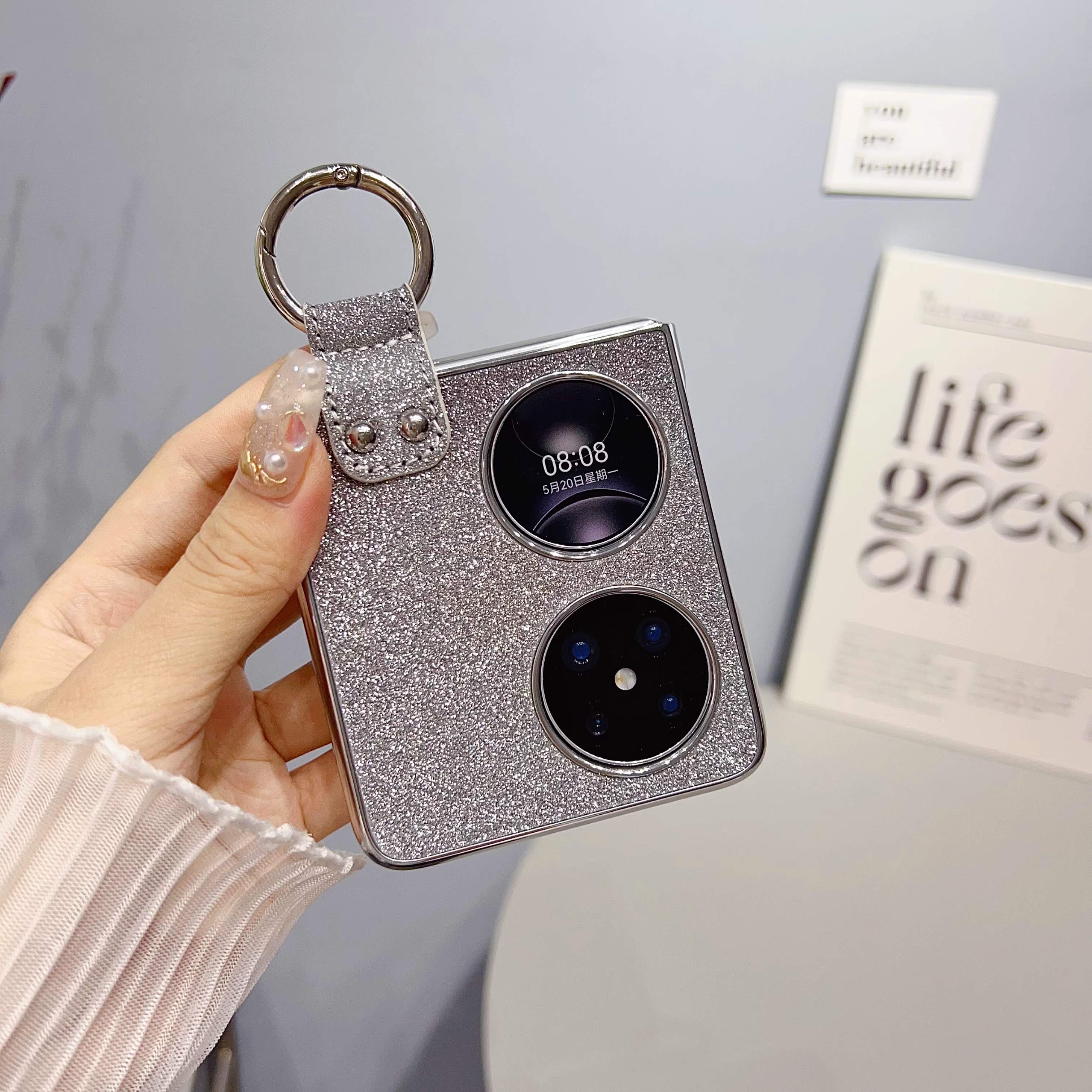 适用于华为pocket2手机壳折叠屏超薄高级感斜跨腕带指环支架高档华为P50Pocket保护套同款小众轻奢全包防摔壳