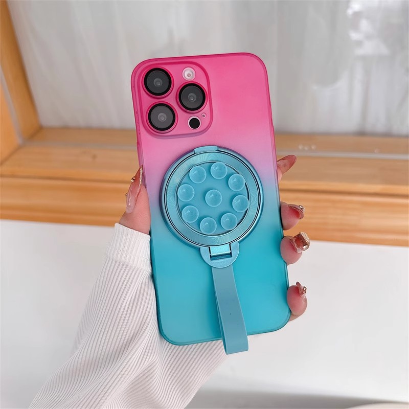 适用苹果16pro双色渐变磁吸手环支架手机壳iPhone15pro新款女透明防指纹14PRO磨砂镜头全包苹果13防摔套i风潮