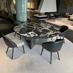 宝格俪黑天然大理石餐桌高档豪宅家用长方形拿破仑黑奢石板材餐桌