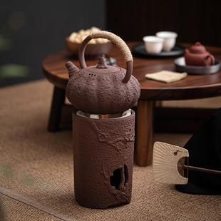 粗陶铁锈釉陶壶温茶暖茶烧水泡茶器套装 古早烧炭炉煮茶壶日式