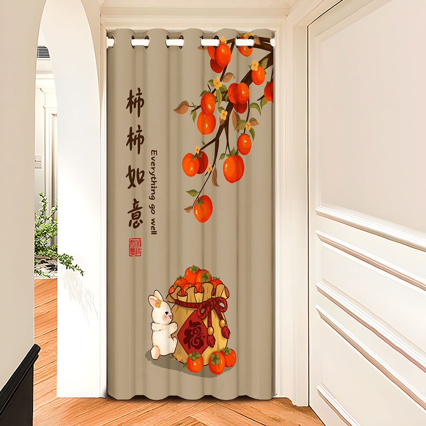 中式门帘免打孔挡风遮挡帘