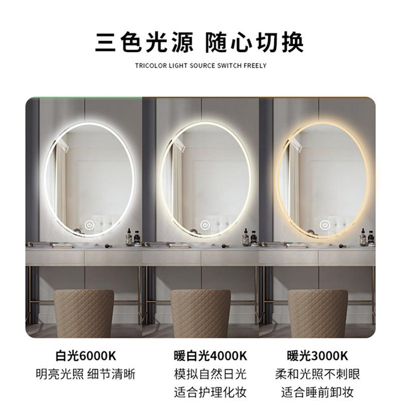 梳妆台镜子带灯梳妆镜化妆镜壁挂卧室上墙智能LED发光异形椭圆镜