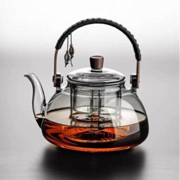 厂家花蒸煮一璃提梁壶茶水分离泡茶壶家用大容量玻JOX蒸煮体茶壶