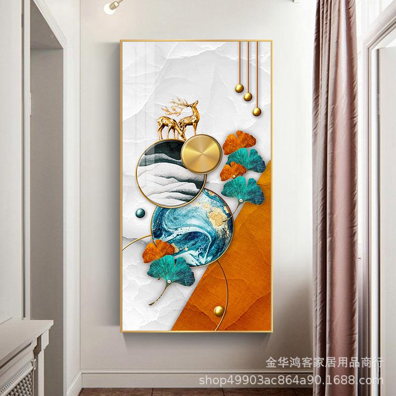 新款轻奢晶瓷镶画钻玄关装饰鹿福麋北欧约简餐厅画墙面画现代饭厅图片