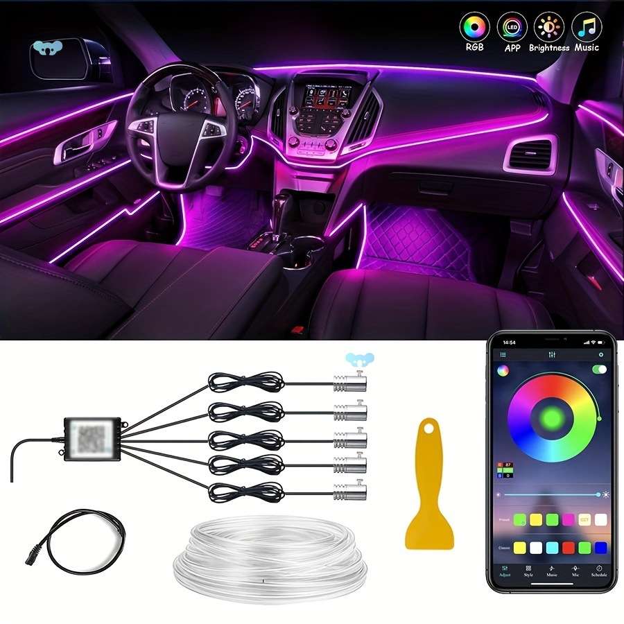 rgb led Car Interior Light Strips with 236 Inch Fiber Optic