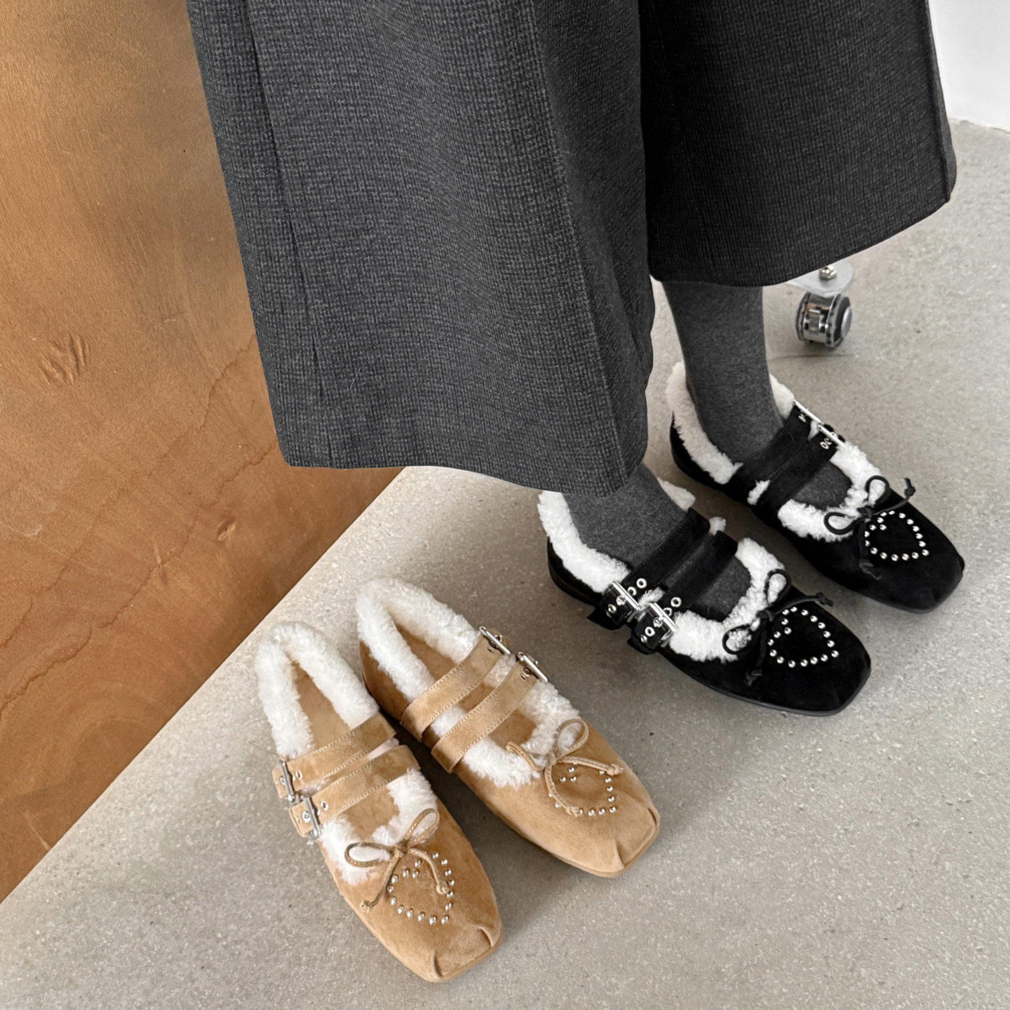 3.5cm芭蕾风方头毛毛鞋女秋冬季百搭豆豆鞋蝴蝶结铆钉加绒乐福鞋,户外/登山/野营/旅行用品,登山鞋/徒步鞋,淘宝优惠券,粉丝福利购,淘宝优惠卷