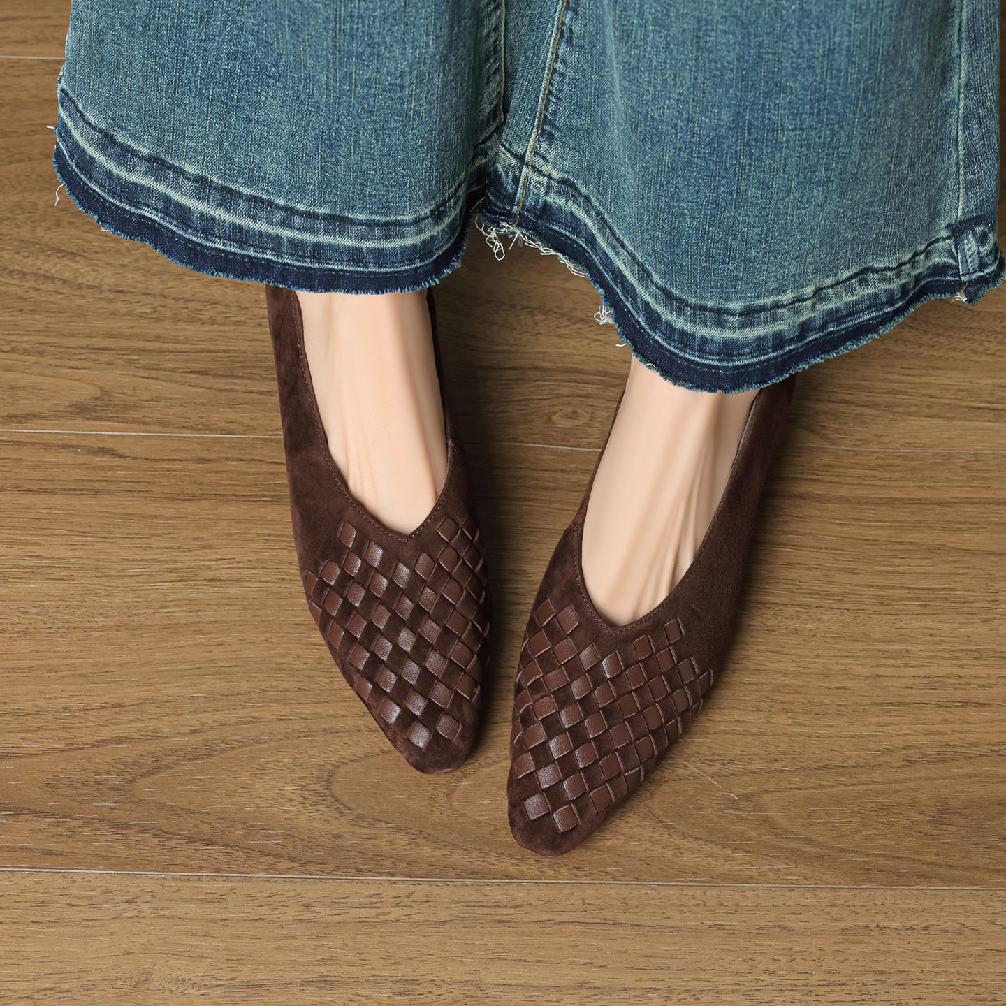 巨好穿法式单鞋女浅口春秋2025编织圆头低跟平底鞋真皮粗跟磨砂皮,户外/登山/野营/旅行用品,登山鞋/徒步鞋,淘宝优惠券,粉丝福利购,淘宝优惠卷