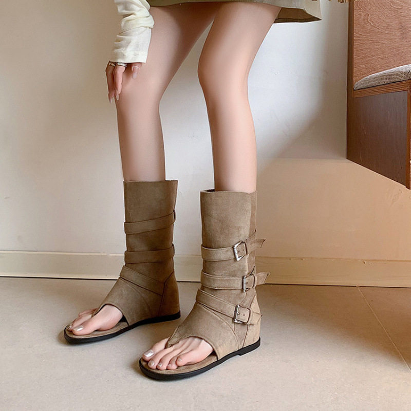 夏季薄款平底内增高短靴女人字夹趾罗马凉靴皮带扣堆堆中筒靴子潮,户外/登山/野营/旅行用品,登山鞋/徒步鞋,淘宝优惠券,粉丝福利购,淘宝优惠卷