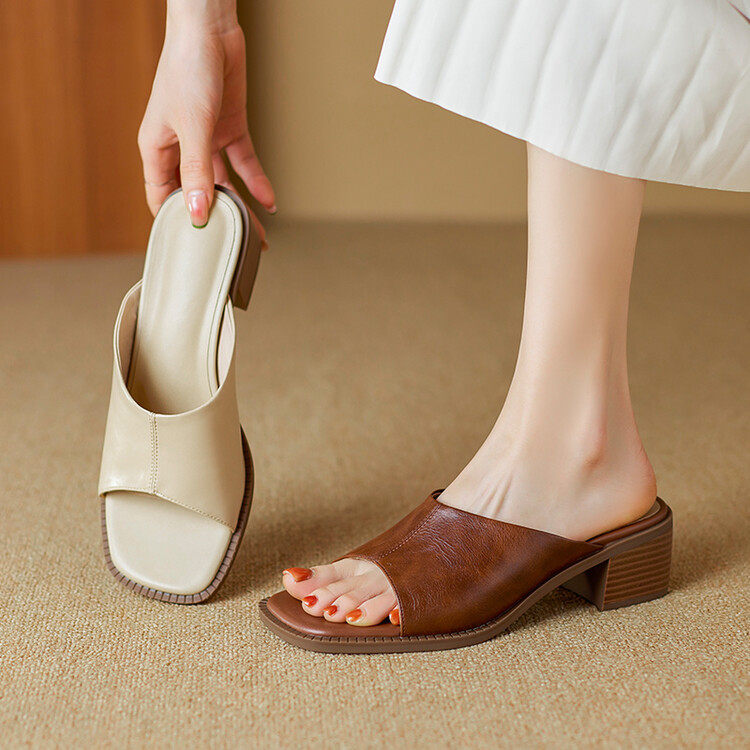 复古露趾凉拖鞋女夏季外穿中跟拖鞋牛皮外穿休闲穆勒鞋一脚蹬女鞋,户外/登山/野营/旅行用品,登山鞋/徒步鞋,淘宝优惠券,粉丝福利购,淘宝优惠卷