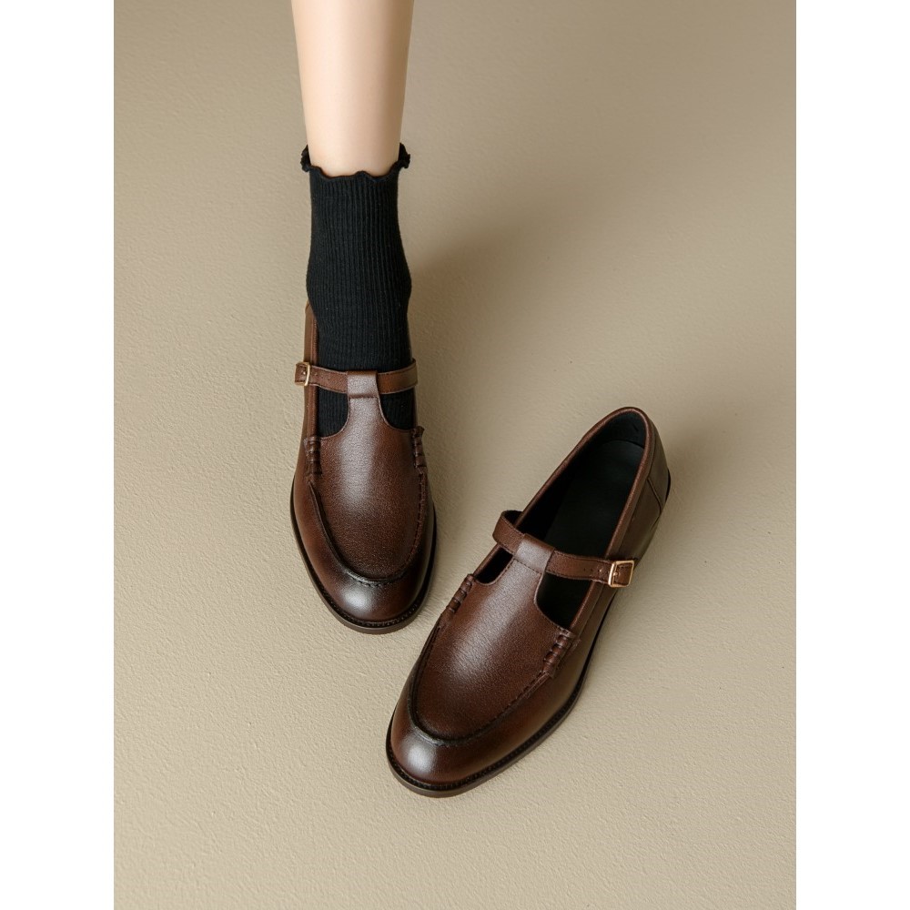 手工真皮~英伦风复古擦色T字带玛