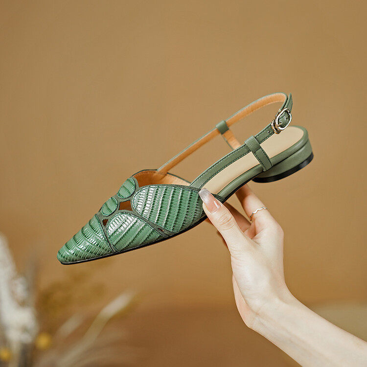法式优雅低跟包头后空时尚女凉鞋春夏新款鳗鱼纹牛皮尖头平底女鞋,户外/登山/野营/旅行用品,登山鞋/徒步鞋,淘宝优惠券,粉丝福利购,淘宝优惠卷