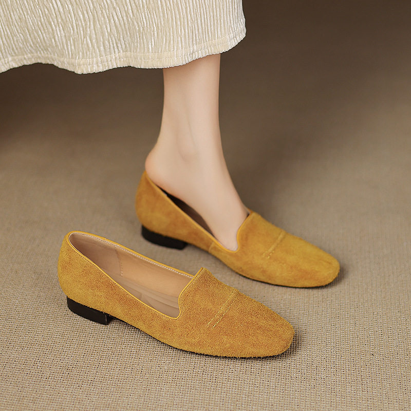 非侈Feichi 真皮方头一脚蹬懒人乐福鞋女舒适百搭小皮鞋低跟单鞋