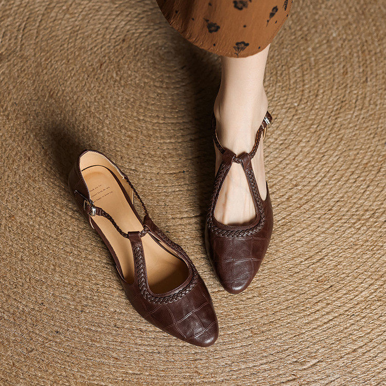 3cm低跟/超软小羊皮包头凉鞋女夏季外穿2025新款复古芒果头罗马鞋