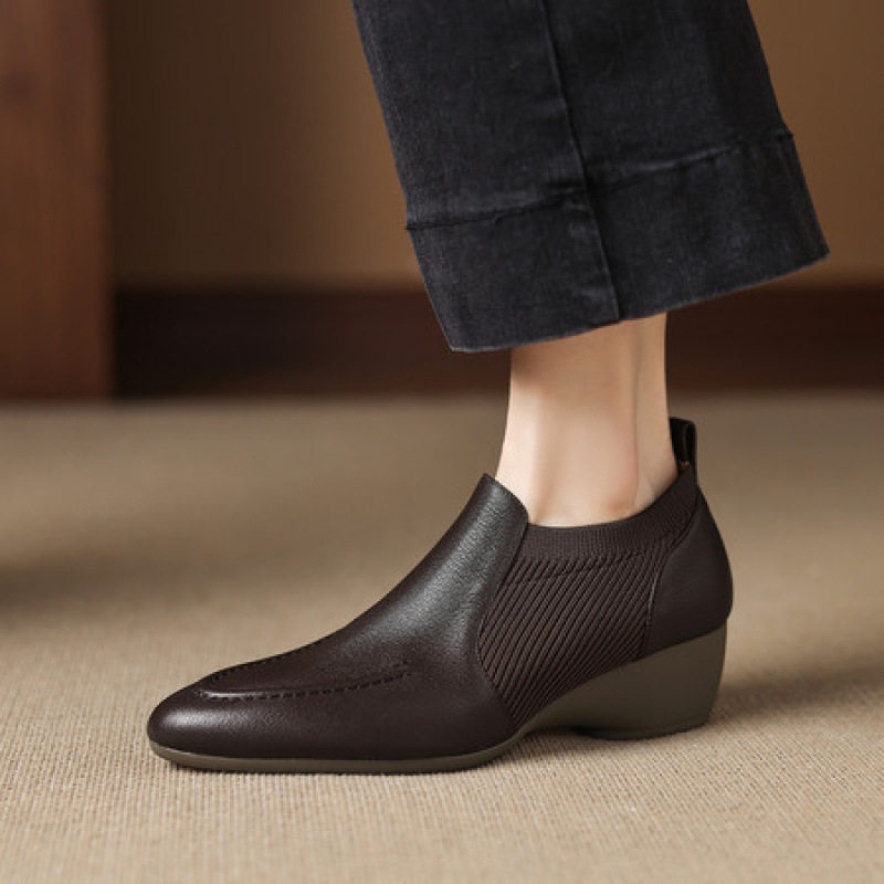 4.5CM 法式复古尖头单鞋女25秋季新款弹力针织深口中跟坡跟小皮鞋,女鞋,深口单鞋,淘宝优惠券,粉丝福利购,淘宝优惠卷