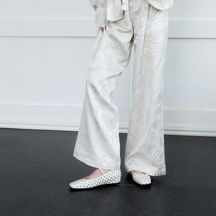 中古铆钉法式复古舒适真皮面方头一字带金属扣水钻芭蕾舞单鞋夏季