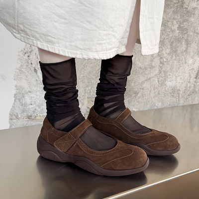 复古小众松糕鞋增高厚底鞋女休闲鞋小个子魔术贴运动鞋阿甘德训鞋