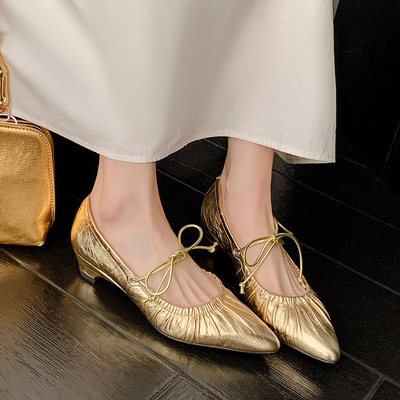 真皮法式玛吉珍小银鞋晚风配裙子气质尖头低跟软皮芭蕾玛丽珍单鞋