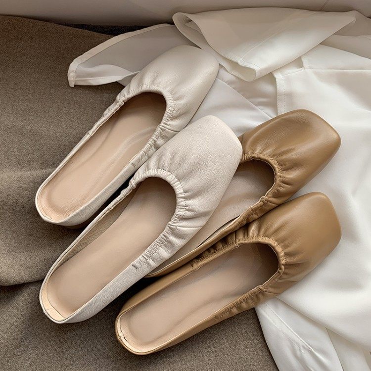 复古软皮平底奶奶鞋裸色外穿懒人半拖鞋软底舒适包头凉拖经典,户外/登山/野营/旅行用品,登山鞋/徒步鞋,淘宝优惠券,粉丝福利购,淘宝优惠卷