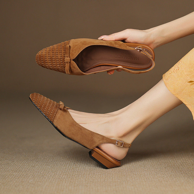 2025夏新款翻皮包头浅口单鞋女仙女配裙子法式复古风后空凉鞋平底,户外/登山/野营/旅行用品,登山鞋/徒步鞋,淘宝优惠券,粉丝福利购,淘宝优惠卷