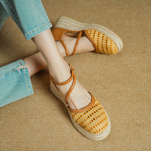 外穿配裙子绝美草编厚底鞋 5cm编织系 女夏季 包头凉鞋 2025年新款