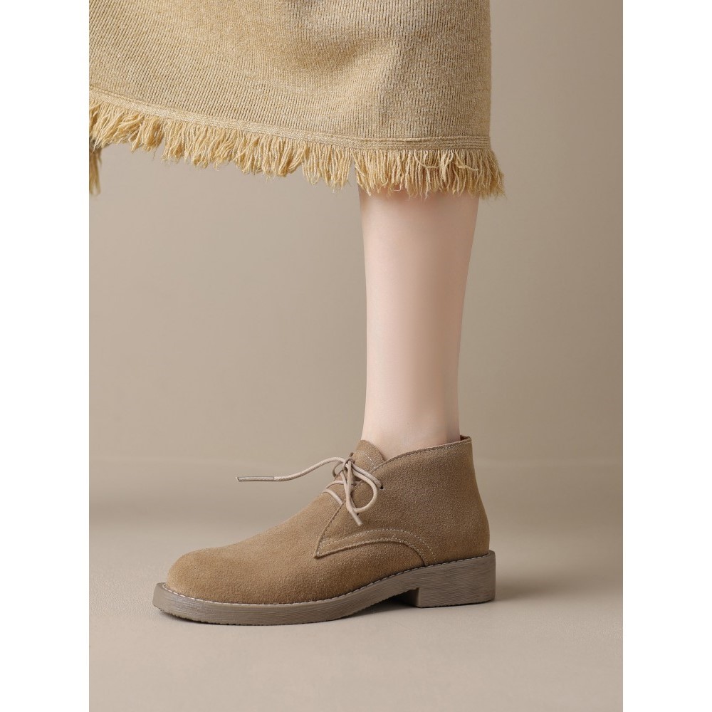 百搭休闲软皮软底裸靴英伦风复古